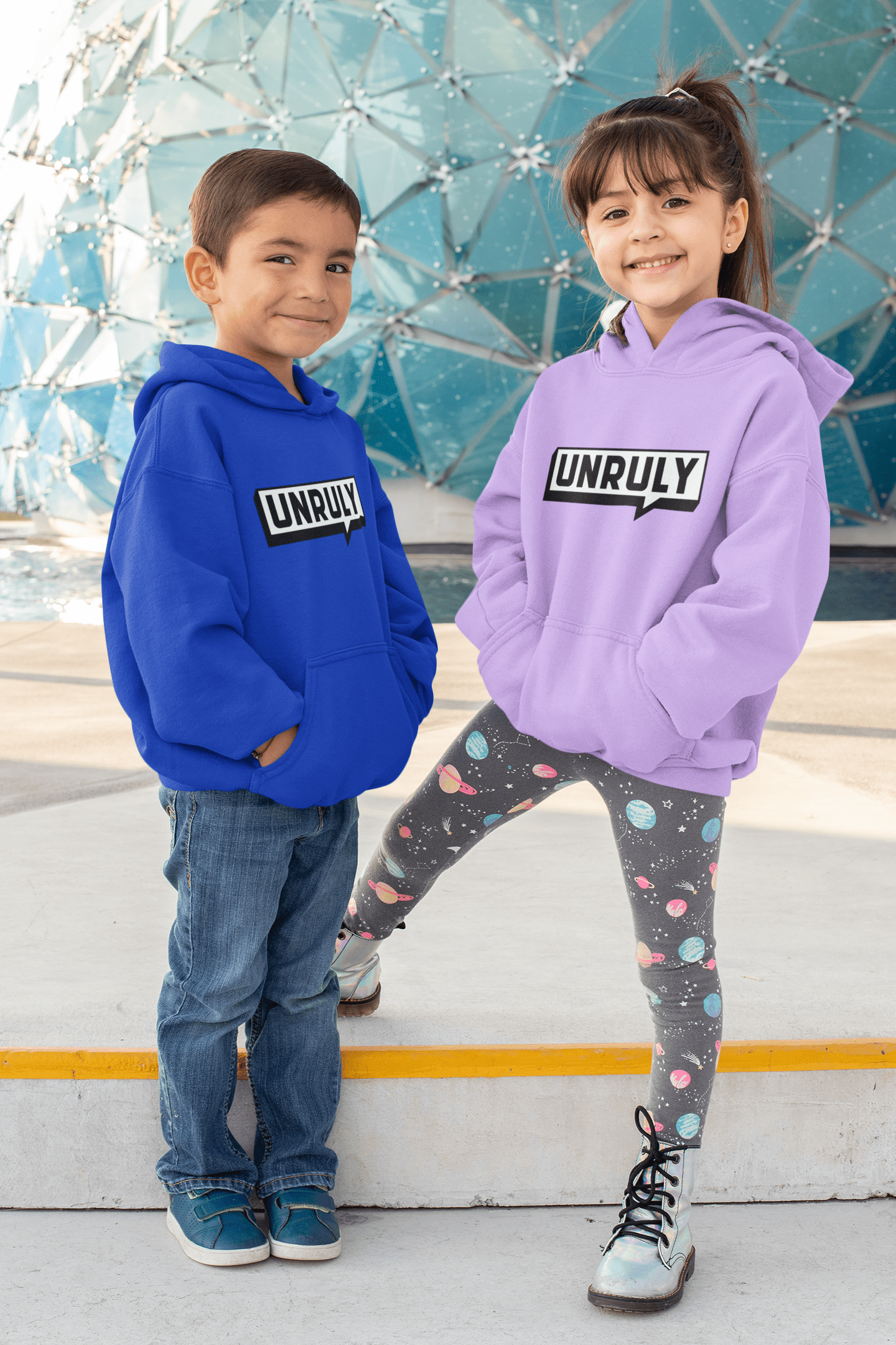 Kids UNRULY Hoodie White Front Logo Fun Dad Dean Shop